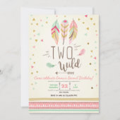 Twee Wilde Verjaardag Meisje Roze Goud 2e Boho Ver Kaart (Voorkant)