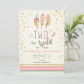 Twee Wilde Verjaardag Meisje Roze Goud 2e Boho Ver Kaart (Staand voorkant)