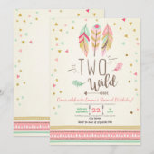 Twee Wilde Verjaardag Meisje Roze Goud 2e Boho Ver Kaart (Voorkant / Achterkant)