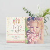 Twee Wilde Verjaardag Meisje Roze Goud 2e Boho Ver Kaart (Staand voorkant)