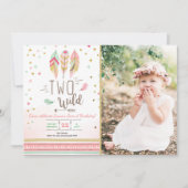 Twee Wilde Verjaardag Meisje Roze Goud 2e Boho Ver Kaart (Voorkant)