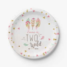 Twee Wilde Verjaardag Mint Roze Goud 2e Meisje Tri Papieren Bordje