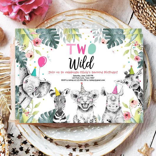 Twee Wilde Verjaardag Uitnodiging Safari Meisje Di