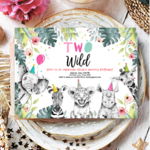 Twee Wilde Verjaardag Uitnodiging Safari Meisje Di