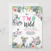 Twee Wilde Verjaardag Uitnodiging Safari Meisje Di (Voorkant)