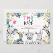Twee Wilde Verjaardag Uitnodiging Safari Meisje Di (Voorkant)