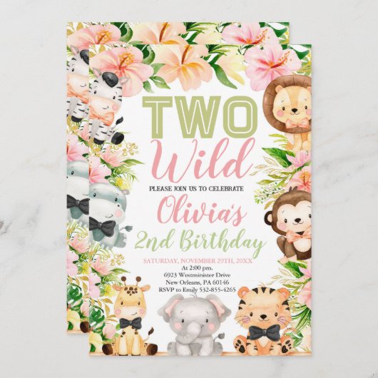 Twee wilde verjaardagsdieren, 2e Oerwoud Kaart (Voorkant / Achterkant)