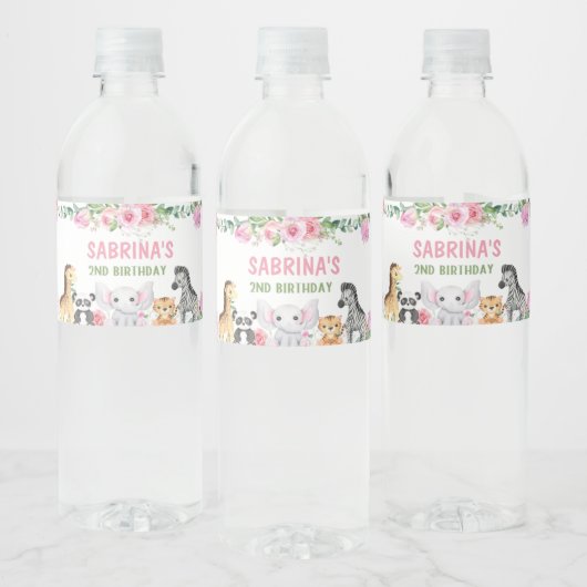 Twee wilde viering - Roze Dier Extravaganza! Waterfles Etiket (Flessen)