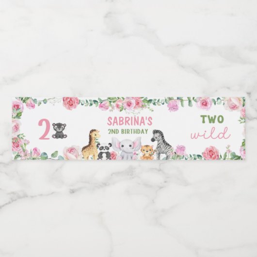 Twee wilde viering - Roze Dier Extravaganza! Waterfles Etiket (Enkel label)