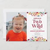 Twee Wilde Wildbloem Tweede 2e Verjaardagsfeestje Kaart (Voorkant)