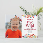 Twee Wilde Wildbloem Tweede 2e Verjaardagsfeestje Kaart (Staand voorkant)