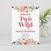 Twee Wilde Wildbloem Tweede 2e Verjaardagsfeestje Kaart (Staand voorkant)