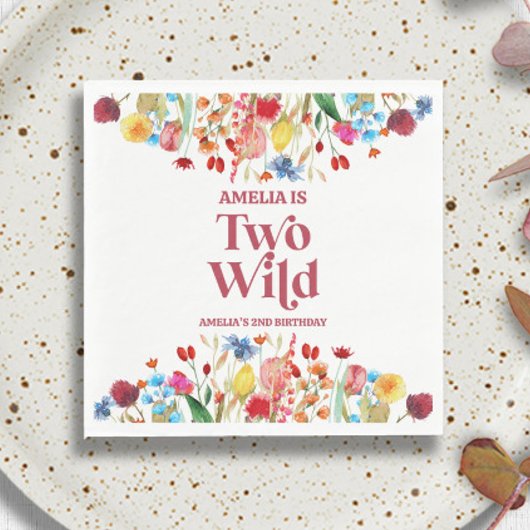 Twee Wilde Wildbloem Tweede 2e Verjaardagsfeestje Servet