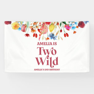 Twee Wilde Wildbloem Tweede 2e Verjaardagsfeestje Spandoek
