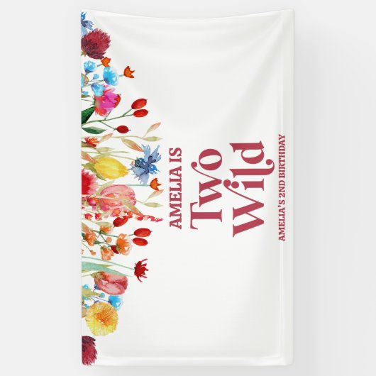 Twee Wilde Wildbloem Tweede 2e Verjaardagsfeestje Spandoek (Verticaal)