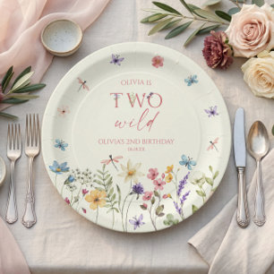 Twee wilde wilde bloemen 2de verjaardagsfeestje papieren bordje