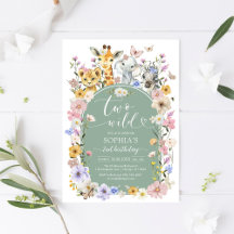 Twee wilde wildebloem dier 2de verjaardagsuitnodig