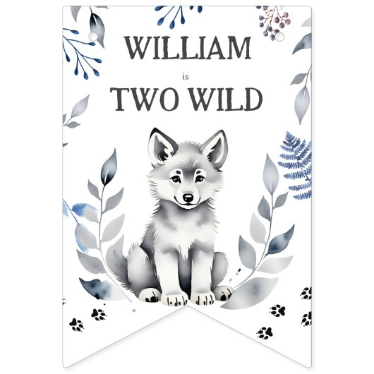 Twee Wilde wolf thema verjaardagsfeestdecor Vlaggetjes (Eerste vlag)