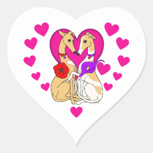 Twee windhonden roze hart en bloemen hart sticker