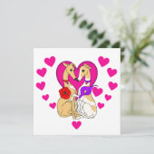 Twee windhonden roze hart en bloemen kaart (Staand voorkant)