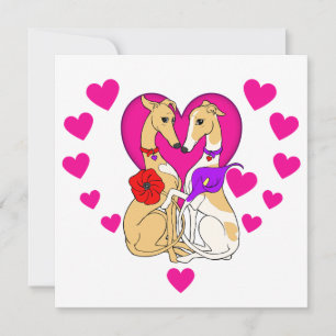 Twee windhonden roze hart en bloemen kaart