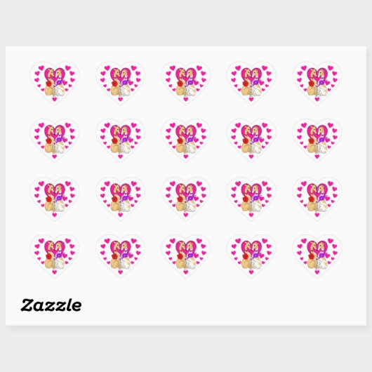 Twee windhonden roze hart en bloemen sticker (Vel)