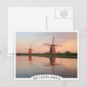 Twee windmolens met reflectie bij zonsondergang briefkaart (Voorkant / Achterkant)