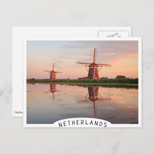 Twee windmolens met reflectie bij zonsondergang briefkaart (Voorkant / Achterkant)