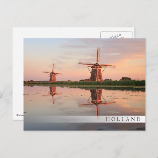 Twee windmolens met reflectie bij zonsondergang briefkaart (Voorkant / Achterkant)