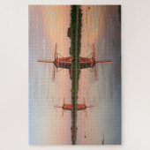 Twee windmolens met reflectie bij zonsondergang legpuzzel (Verticaal)