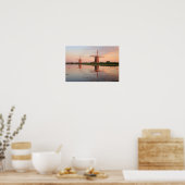 Twee windmolens met reflectie bij zonsondergang poster (Keuken)