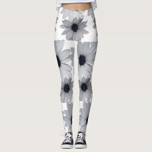 twee witte bloemen leggings (Voorkant)