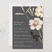 Twee Witte Bloemen op Grijs Modern Christelijk Bru Kaart (Voorkant)