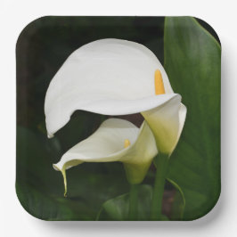 Twee witte Calla Lilies Floral Papieren Bordje