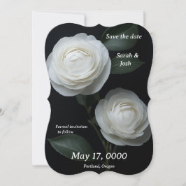 Twee witte camelia's op zwarte platte Kaart