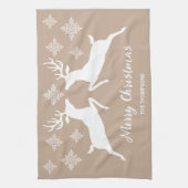 Twee witte deken op beige met sneeuwvlokken en tek theedoek (Verticaal)