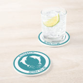 Twee witte dolfijnen met bubbels wit zandsteen onderzetter (Zijkant)