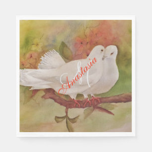 TWEE WITTE DOVES MONOGRAM PARTIJ SERVETTEN