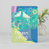 Twee witte duiven Art Deco stijl Folie Uitnodiging (Staand Voorkant)