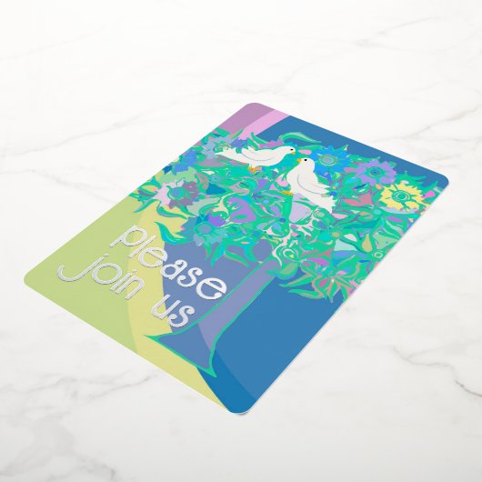 Twee witte duiven Art Deco stijl Folie Uitnodiging (Gedraaid)