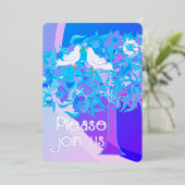 Twee witte duiven Art Deco stijl Folie Uitnodiging (Staand Voorkant)