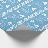 Twee witte duiven blauw huwelijkscadeau inpakpapie cadeaupapier (Hoek)