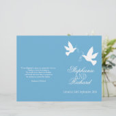 Twee witte duiven blauw ribbon Wedding Programme (Staand voorkant)