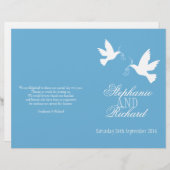 Twee witte duiven blauw ribbon Wedding Programme (Voorkant / Achterkant)