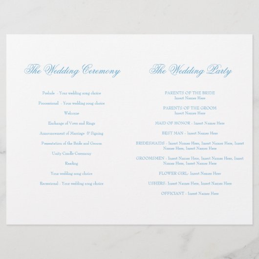 Twee witte duiven blauw ribbon Wedding Programme (Achterkant)