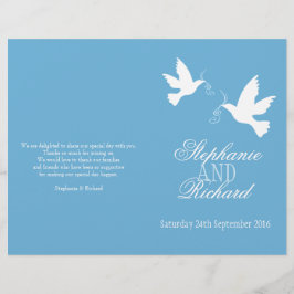Twee witte duiven blauw ribbon Wedding Programme