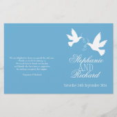 Twee witte duiven blauw ribbon Wedding Programme (Voorkant)