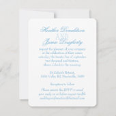 Twee witte duiven blauwe lint formele bruiloft uit kaart (Achterkant)