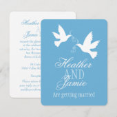 Twee witte duiven blauwe lint formele bruiloft uit kaart (Voorkant / Achterkant)