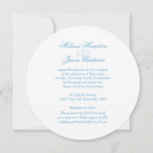 Twee witte duiven blauwe lint ronde bruiloft uitno kaart (Achterkant)